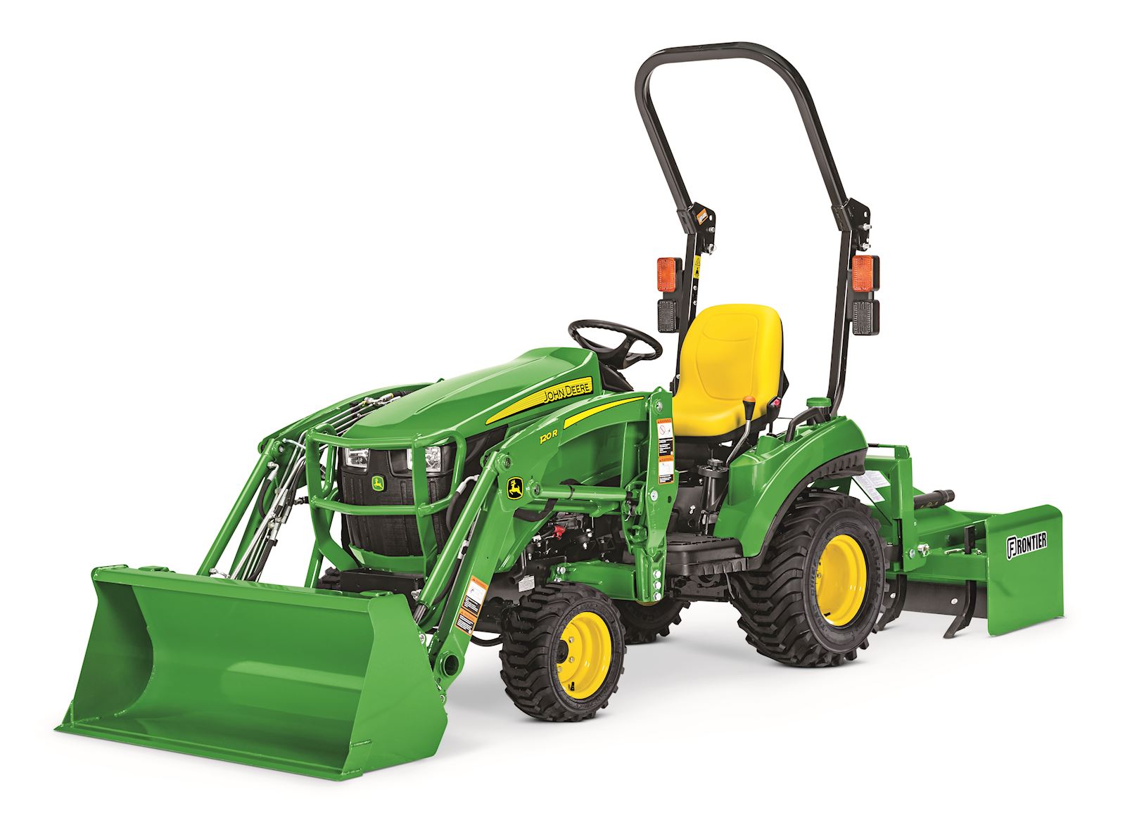 John Deere 1023E with Front Loader and Box Scraper