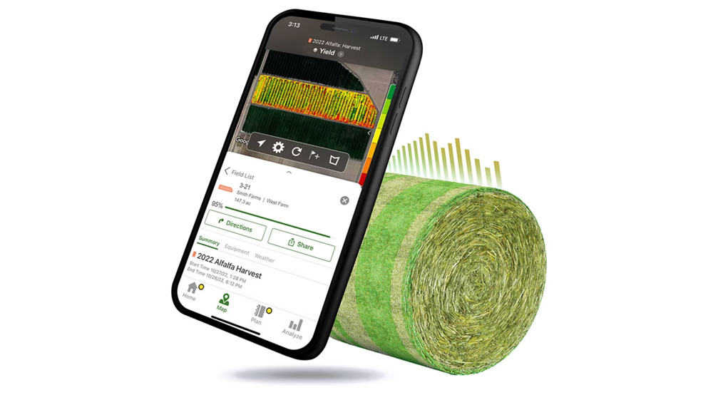 Image of round baler data on smart phone display