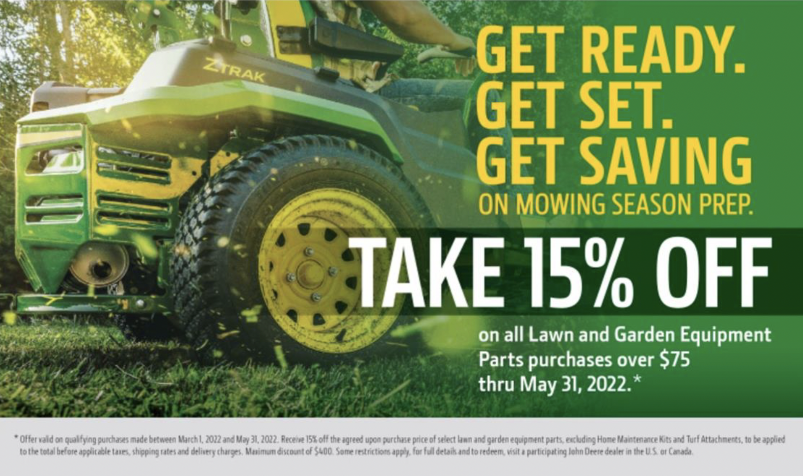 15% off $75 or More on Lawn & Garden Equipment Parts